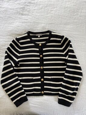 J. Crew Navy and White Striped Cardigan